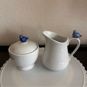 Vintage B.I.A. Cordon Bleu Cream & Sugar Set  Blue Bird Accents White porcelain
